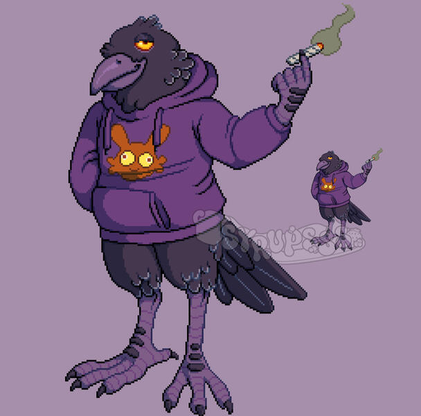 Smoking Raven 256px Pixel Doll